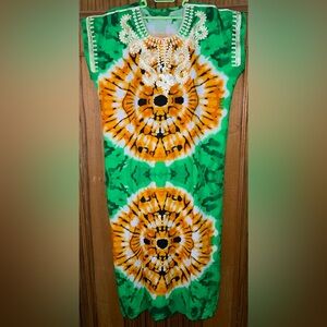 Vibrant Tie-Dye Kaftan with Embroidered Detail